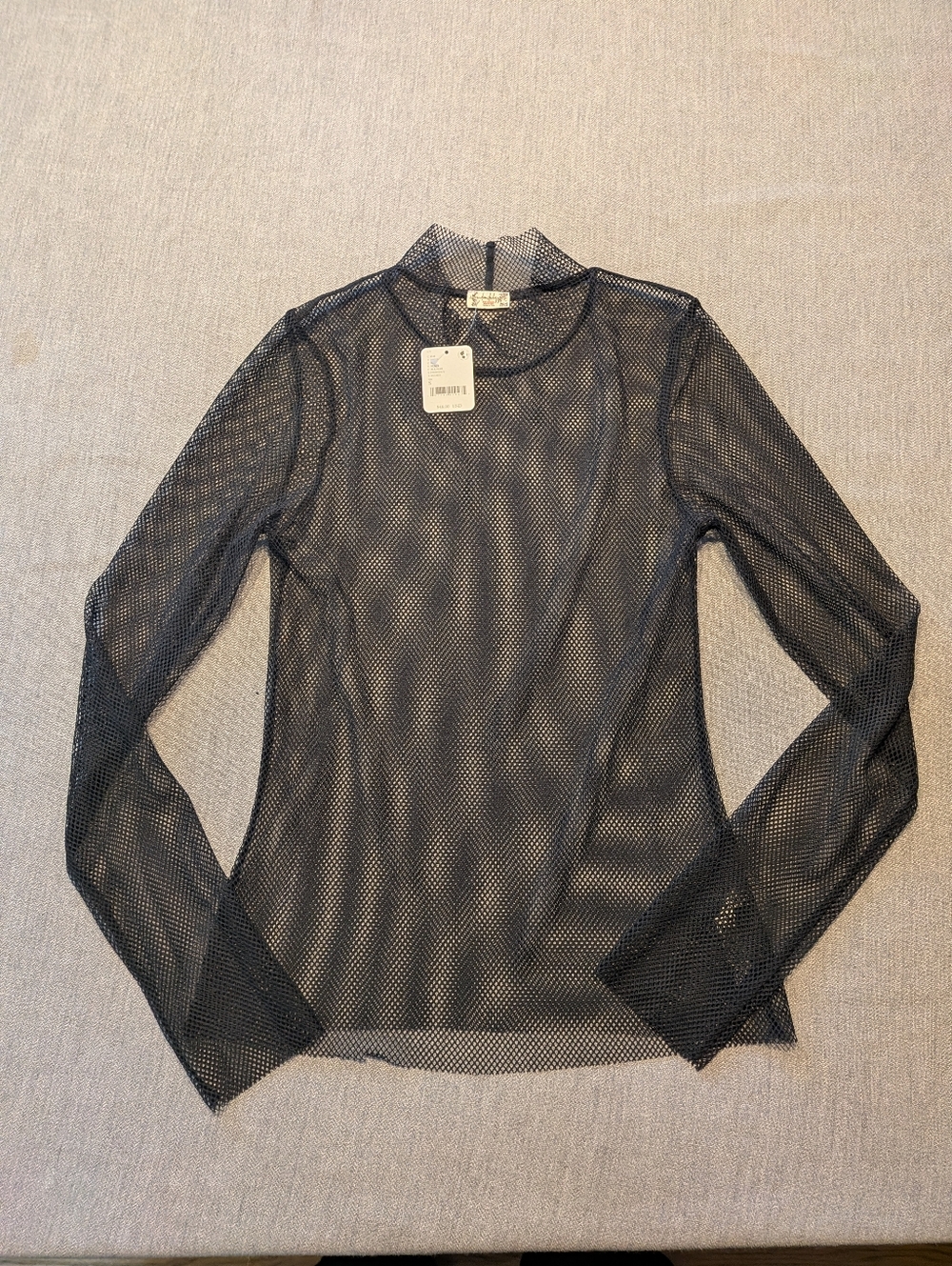 NWT Free People Intimately Mesh Top Women's Small  Black Pullover Long Sleeve
